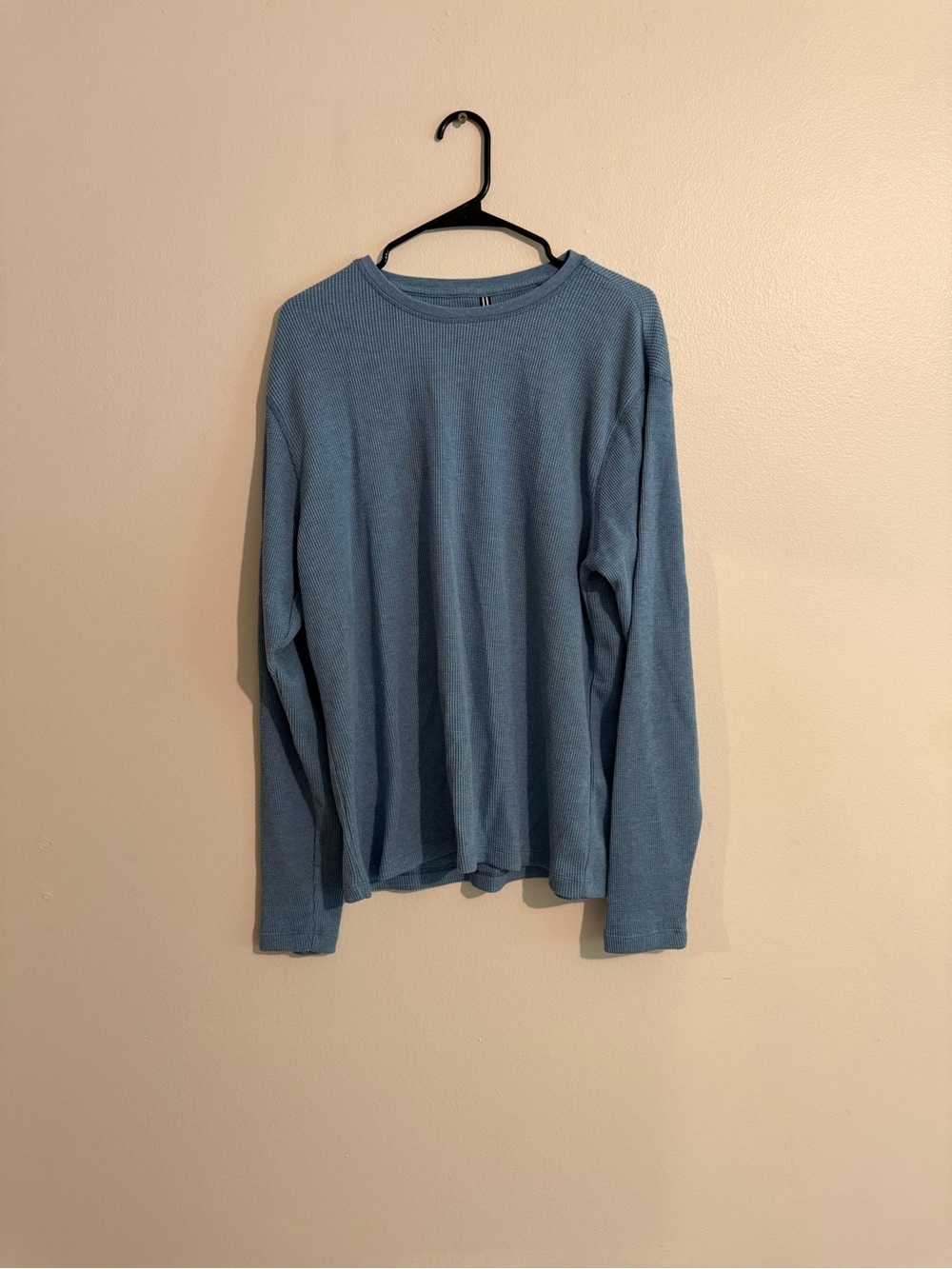 MMens L Denim & Flower blue long sleeved ribbed shirt: coastal lounge casual